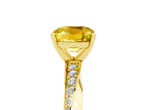Yellow gold Cushion Cut Yellow Sapphire Engagement Ring with Side Stone Accents and Four-Prong Setting_56