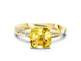 Yellow gold Cushion Cut Yellow Sapphire Engagement Ring with Side Stone Accents and Four-Prong Setting_84