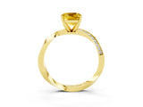 Yellow gold Cushion Cut Yellow Sapphire Engagement Ring with Side Stone Accents and Four-Prong Setting_87