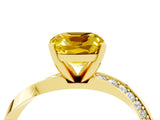 Yellow gold Cushion Cut Yellow Sapphire Engagement Ring with Side Stone Accents and Four-Prong Setting_88
