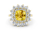 Yellow gold Cushion Cut Yellow Sapphire Floral Double Halo Engagement Ring with Prong Setting_36