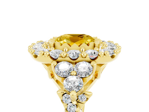 Yellow gold Cushion Cut Yellow Sapphire Halo Ring with Pavé Band and Four-Prong Setting_17