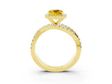 Yellow gold Cushion Cut Yellow Sapphire Halo Ring with Round Split Shank and Prong Setting_51