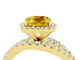 Yellow gold Cushion Cut Yellow Sapphire Halo Ring with Round Split Shank and Prong Setting_52