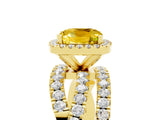 Yellow gold Cushion Cut Yellow Sapphire Halo Ring with Round Split Shank and Prong Setting_53