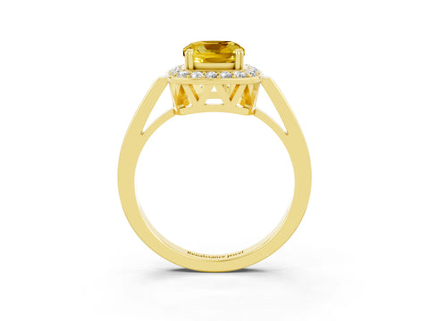 Yellow gold Cushion Cut Yellow Sapphire Halo Ring with Split Shank and Four-Prong Setting_3