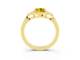 Yellow gold Cushion Cut Yellow Sapphire Halo Ring with Tapered Band and Four-Prong Setting_3