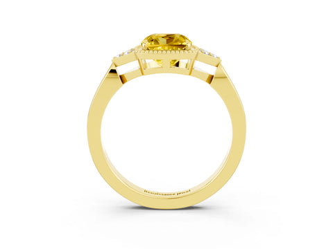 Yellow gold Cushion Cut Yellow Sapphire Halo Ring with Tapered Band and Four-Prong Setting_3
