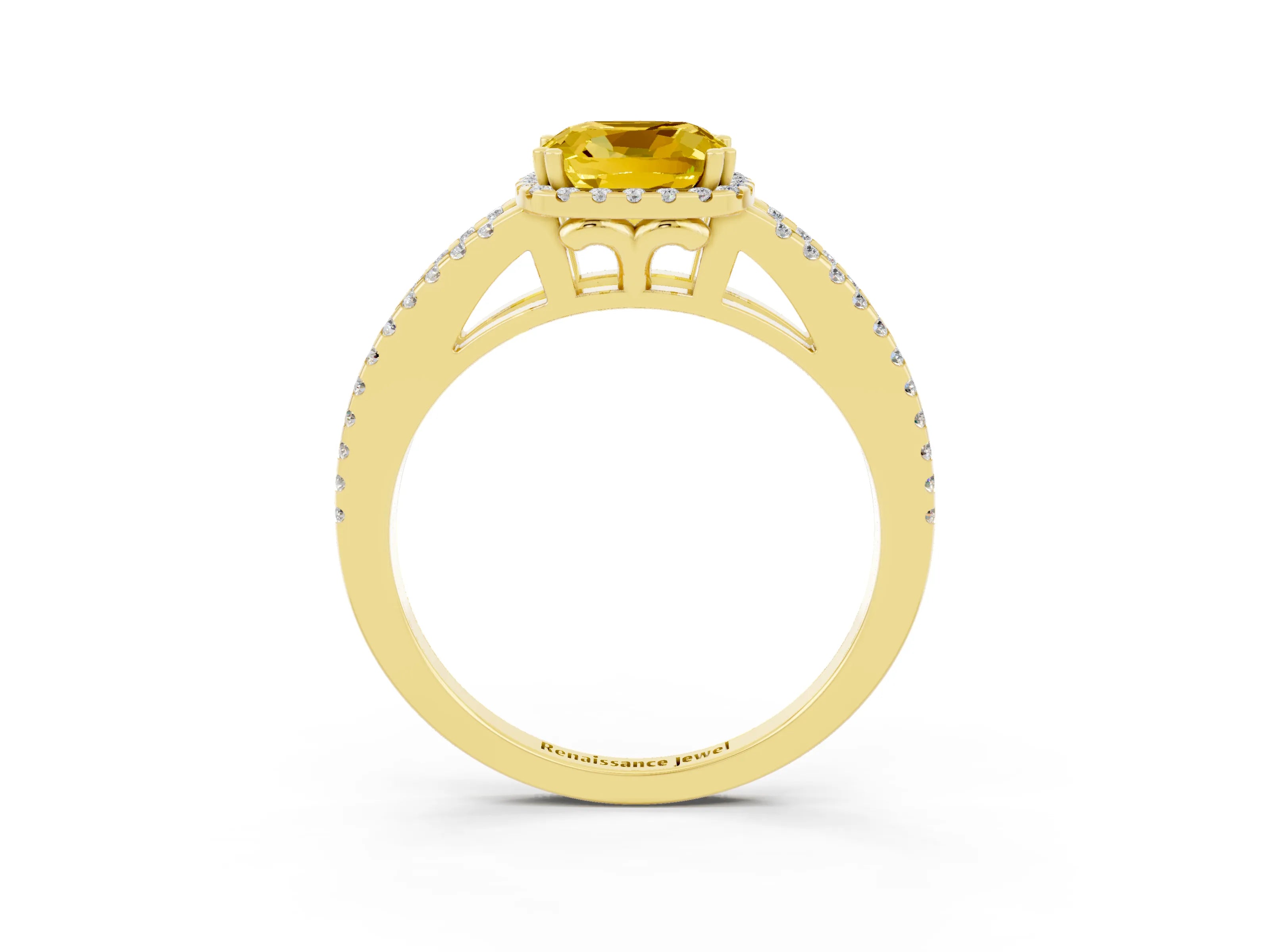 Yellow gold Cushion Cut Yellow Sapphire Halo Split Shank Engagement Ring_15