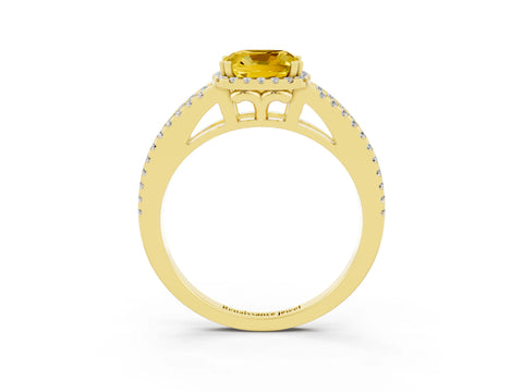 Yellow gold Cushion Cut Yellow Sapphire Halo Split Shank Engagement Ring_15