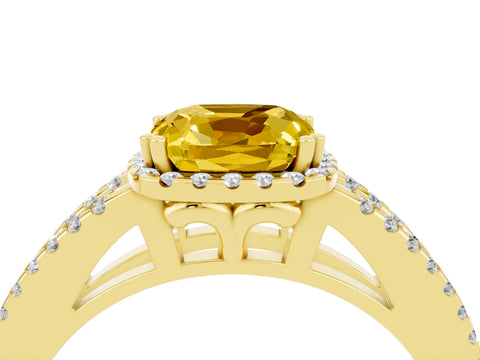 Yellow gold Cushion Cut Yellow Sapphire Halo Split Shank Engagement Ring_16