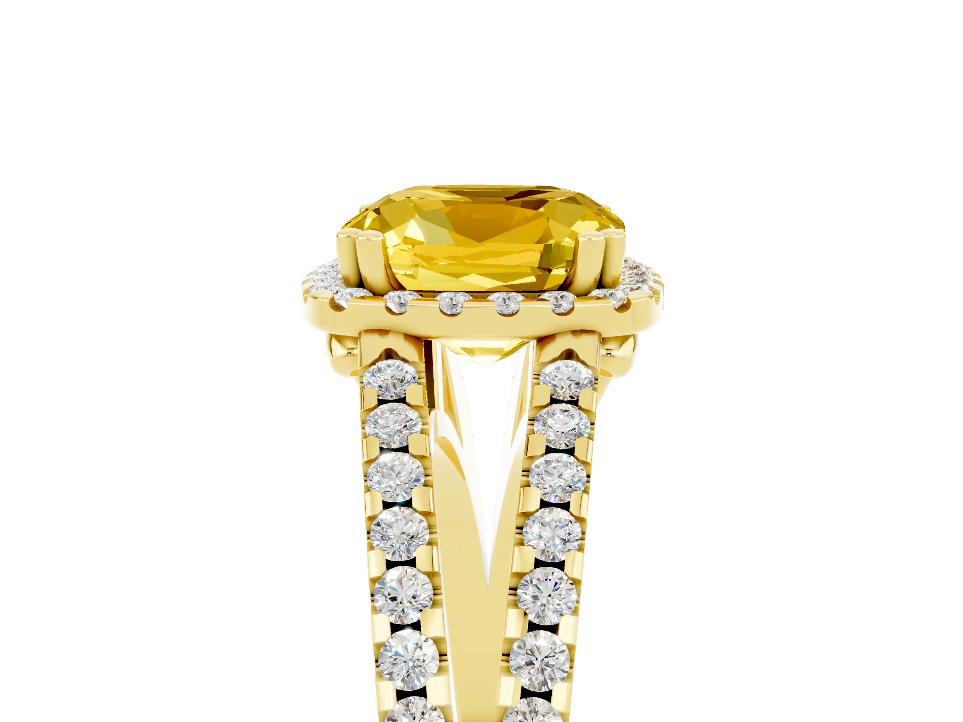 Yellow gold Cushion Cut Yellow Sapphire Halo Split Shank Engagement Ring_17