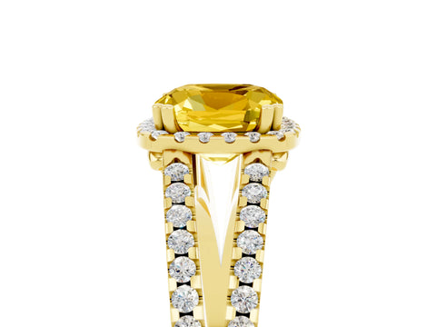 Yellow gold Cushion Cut Yellow Sapphire Halo Split Shank Engagement Ring_17