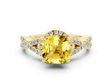 Yellow gold Cushion Cut Yellow Sapphire  Halo Twist Band Solitaire Prong Setting Ring_24