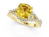 Yellow gold Cushion Cut Yellow Sapphire  Halo Twist Band Solitaire Prong Setting Ring_25