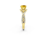 Yellow gold Cushion Cut Yellow Sapphire  Halo Twist Band Solitaire Prong Setting Ring_26
