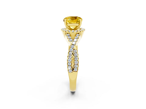 Yellow gold Cushion Cut Yellow Sapphire Halo Twist Band Solitaire Prong Setting Ring_26