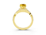 Yellow gold Cushion Cut Yellow Sapphire  Halo Twist Band Solitaire Prong Setting Ring_27