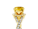 Yellow gold Cushion Cut Yellow Sapphire  Halo Twist Band Solitaire Prong Setting Ring_29