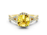 Yellow gold Cushion Cut Yellow Sapphire  Halo Twist Band Solitaire Prong Setting Ring_42