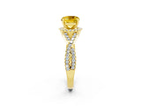 Yellow gold Cushion Cut Yellow Sapphire  Halo Twist Band Solitaire Prong Setting Ring_44