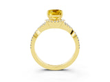 Yellow gold Cushion Cut Yellow Sapphire  Halo Twist Band Solitaire Prong Setting Ring_45