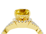 Yellow gold Cushion Cut Yellow Sapphire  Halo Twist Band Solitaire Prong Setting Ring_46