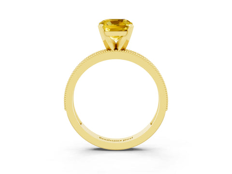 Yellow gold Cushion Cut Yellow Sapphire Milgrain Pavé Engagement Ring with Four-Prong Setting_39