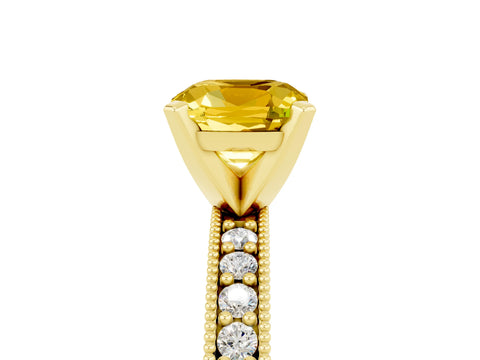 Yellow gold Cushion Cut Yellow Sapphire Milgrain Pavé Engagement Ring with Four-Prong Setting_41