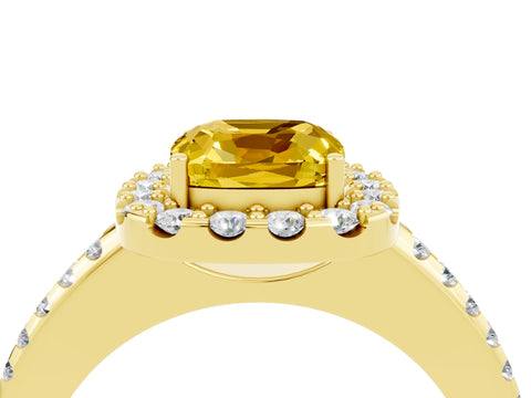 Yellow gold Cushion Cut Yellow Sapphire Pavé Halo Ring with Four-Prong Setting_16
