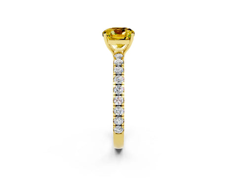 Yellow gold Cushion Cut Yellow Sapphire Pavé Solitaire Engagement Ring with Four-Prong Setting_14