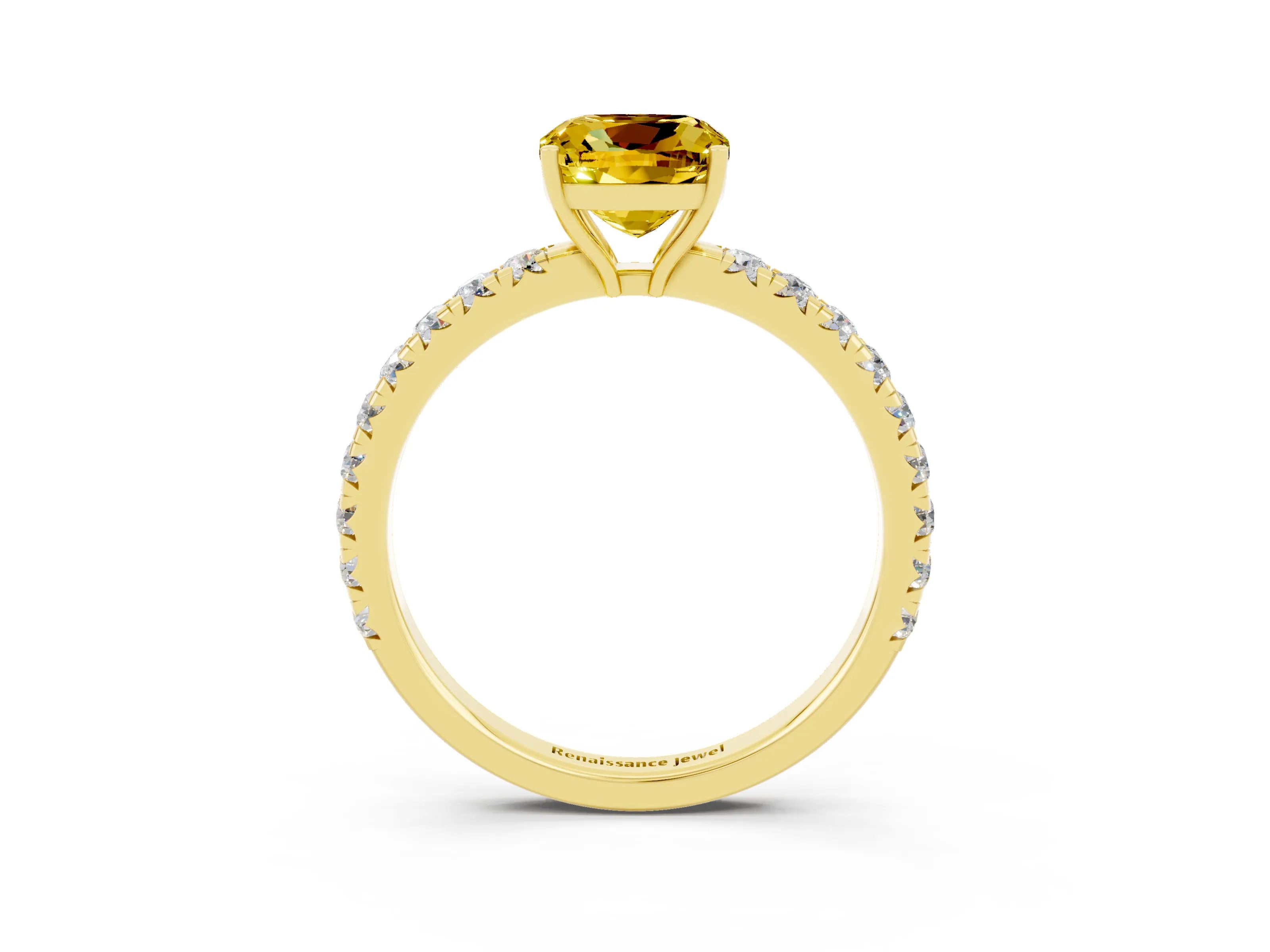 Yellow gold Cushion Cut Yellow Sapphire Pavé Solitaire Engagement Ring with Four-Prong Setting_15