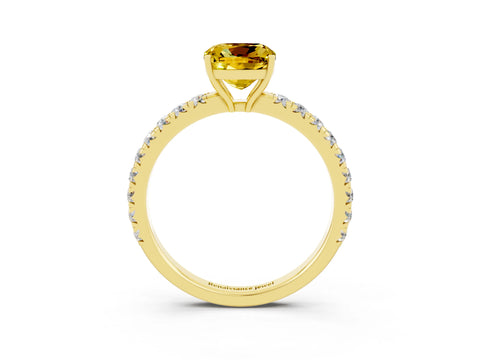 Yellow gold Cushion Cut Yellow Sapphire Pavé Solitaire Engagement Ring with Four-Prong Setting_15