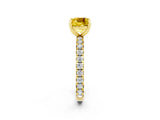 Yellow gold Cushion Cut Yellow Sapphire Pavé Solitaire Ring with Round Band and Prong Setting_14
