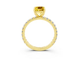 Yellow gold Cushion Cut Yellow Sapphire Pavé Solitaire Ring with Round Band and Prong Setting_15
