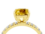 Yellow gold Cushion Cut Yellow Sapphire Pavé Solitaire Ring with Round Band and Prong Setting_16