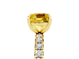 Yellow gold Cushion Cut Yellow Sapphire Pavé Solitaire Ring with Round Band and Prong Setting_17
