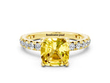 Yellow gold Cushion Cut Yellow Sapphire Pavé Solitaire Ring with Round Band and Prong Setting_24