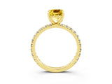 Yellow gold Cushion Cut Yellow Sapphire Pavé Solitaire Ring with Round Band and Prong Setting_27