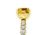 Yellow gold Cushion Cut Yellow Sapphire Pavé Solitaire Ring with Round Band and Prong Setting_29