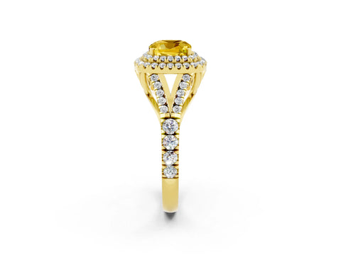 Yellow gold Cushion Cut Yellow Sapphire Pavé Split Shank Double Halo Engagement Ring_2