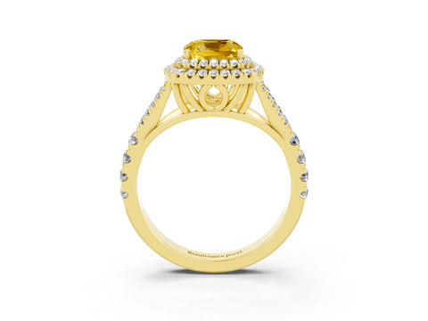 Yellow gold Cushion Cut Yellow Sapphire Pavé Split Shank Double Halo Engagement Ring_3