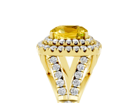 Yellow gold Cushion Cut Yellow Sapphire Pavé Split Shank Double Halo Engagement Ring_5