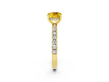 Yellow gold Cushion Cut Yellow Sapphire Pave Band Solitaire Ring with Four-Prong Setting_62