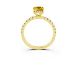 Yellow gold Cushion Cut Yellow Sapphire Pave Band Solitaire Ring with Four-Prong Setting_63