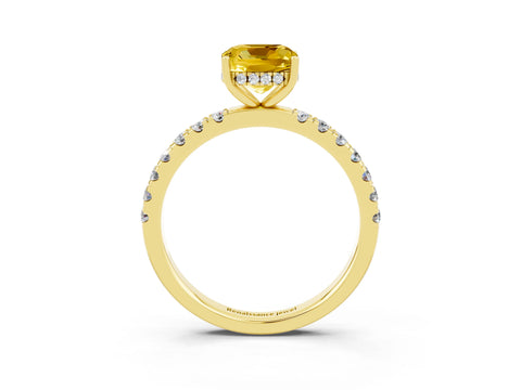 Yellow gold Cushion Cut Yellow Sapphire Pave Band Solitaire Ring with Four-Prong Setting_63