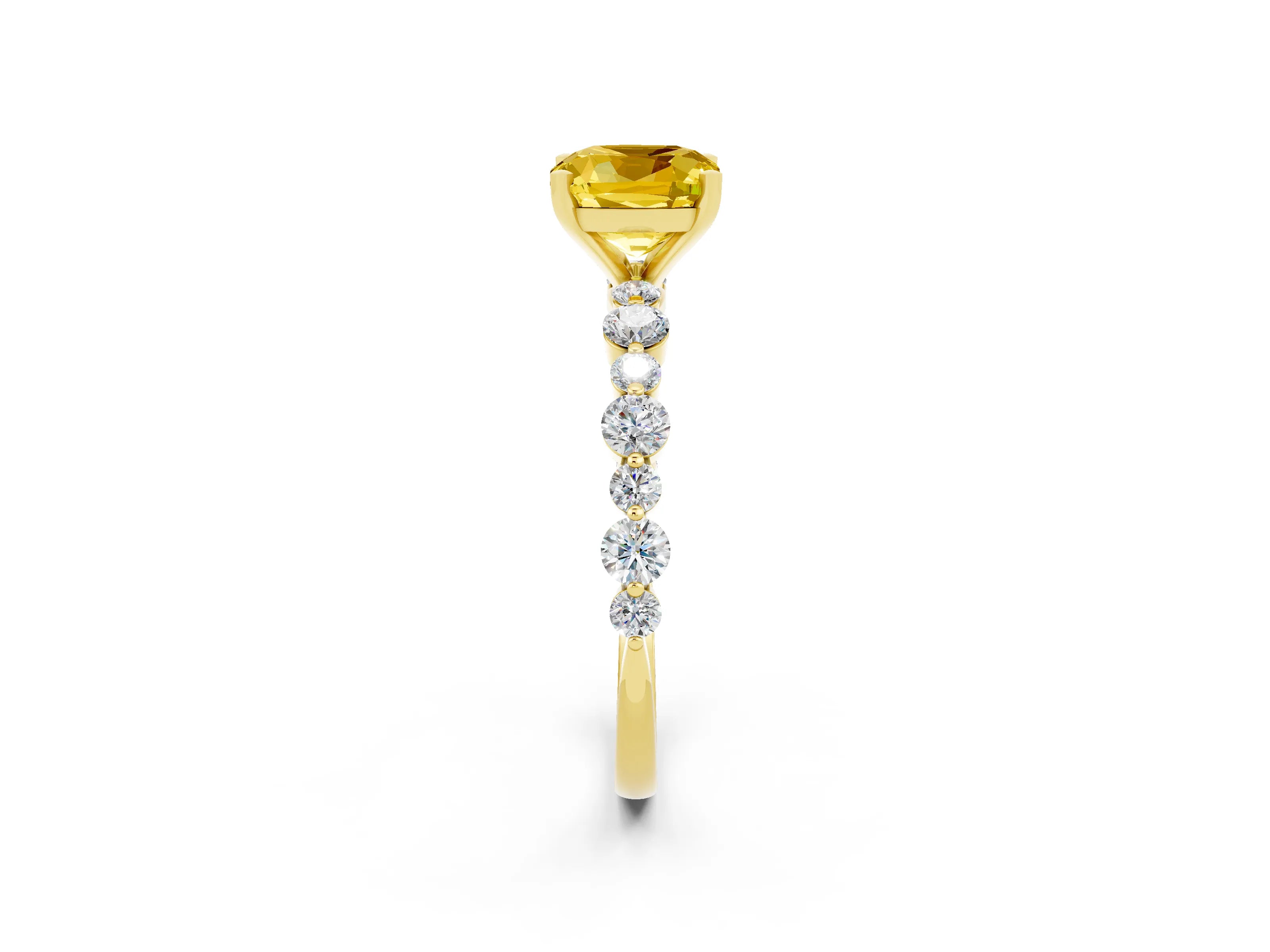 Yellow gold Cushion Cut Yellow Sapphire Prong Set Engagement Ring with Pavé Band_14