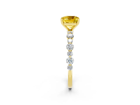 Yellow gold Cushion Cut Yellow Sapphire Prong Set Engagement Ring with Pavé Band_14