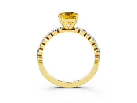 Yellow gold Cushion Cut Yellow Sapphire Prong Set Engagement Ring with Pavé Band_15
