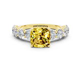 Yellow gold Cushion Cut Yellow Sapphire Prong Setting with Side Stones on a Pave Band_24
